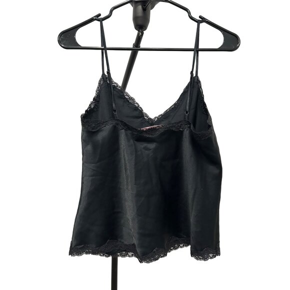 Victoria's Secret Black Lace Trim Satin Cami With Spaghetti Straps Size S - Picture 2 of 8